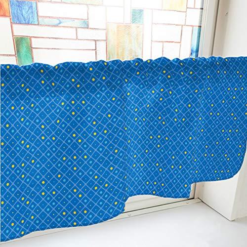 NOBORIYA のぼり屋 カフェカーテン 格子と丸 800×450mm 青・40446 (1390835)