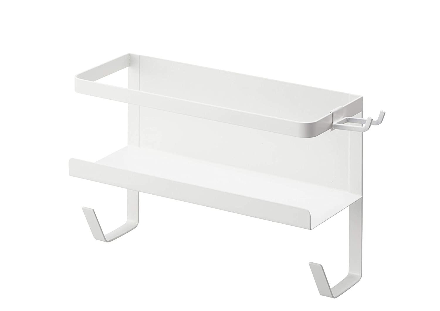 山崎実業(Yamazaki) ホースホルダー付き 洗濯機横 マグネット ラック ホワイト 約W28XD12XH18.5cm プレ..