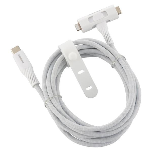 OHM オーム電機 さらさらUSBケーブル(Lightning 18WとUSB Type-C 15W 片側切換式/2m/ナイロンメッシュ素材/グレー) SMT-L20ST1815N
