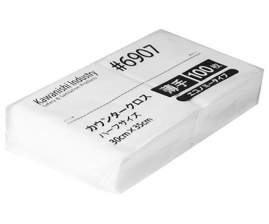 川西工業 カウンタークロスエコノミー薄手ハーフ　100枚入　ホワイト 6907 1パック(100枚入)