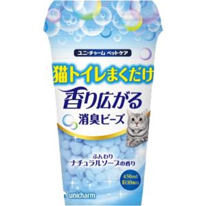 ユニ・チャームペットケア [ユニ・チャーム] 猫トイレまくだけ 香り広がる消臭ビーズふんわりナチュラルソープの香り 450ml (-)