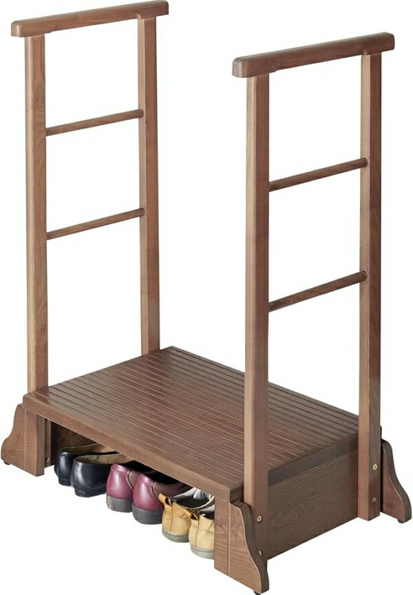 HAGIHARA 萩原 手すり付き玄関踏み台(両側手すり) MFD-6908DBR ※北海道、沖縄、離島配送不可