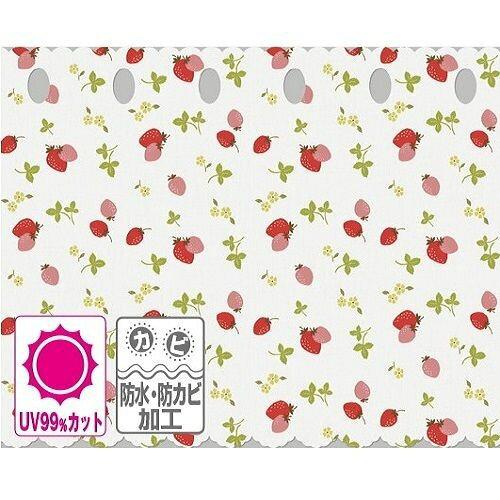 明和グラビア 新・防水防カビUVカット カフェカーテン CFC-100 いちご柄(0.17mm厚) 45cm丈×100cm (1003786)