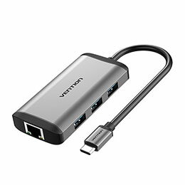 VENTION Type-C to HDMI/USB3.0x3/RJ45/PD ドッキングステーション 0.15M Gray メタルタイプ(CN-8047)