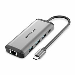 VENTION Type-C to HDMI/USB3.0x3/RJ45/TF/SD/PD ドッキングステーション 0.15M Gray メタルタイプ(CN-8085)