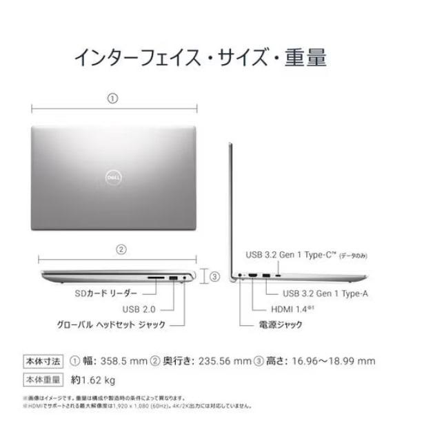 DELL - DELL デル ND65-FWHBS Dell Dell 15 (DC15250) Windows 11 Home 15.6型（インチ） Core i5 メモリ16GB SSD 512GB 1920×1080 Webカメラ有り シルバー系