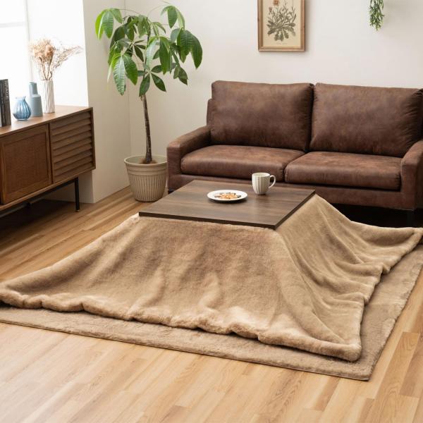 イケヒコ こたつ布団 長方形 大判 フェイクファー 生地 フランネル 手洗い 無地 ミルキーベージュ 約190×290cm