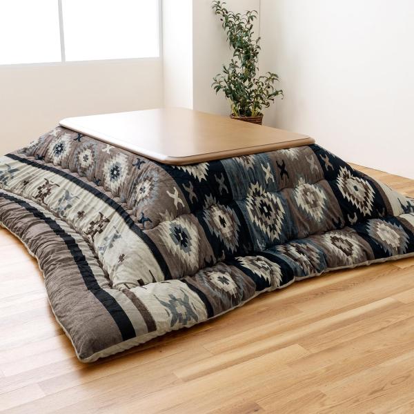イケヒコ こたつ布団 長方形 キリム 国産 フランネル 手洗い グレー 約205×245cm