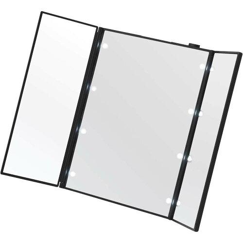 永井興産 ビューティーミラー LED ライト付 三面鏡 スリム メイク 電池式 女優ミラー 折りたたみ (NK-2720BK-1)
