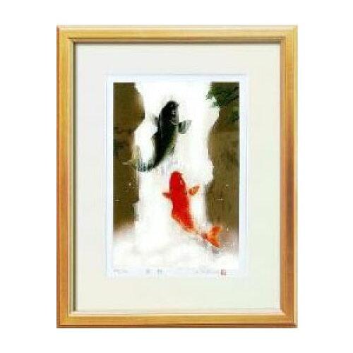 太田アート 14814 吉岡浩太郎「開運」風水額(大衣) 「夫婦滝昇り鯉」 金 (0251bg)
