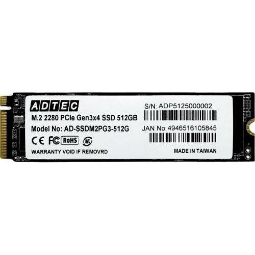 ADTEC アドテック SSD M.2 NVMe PCIe Gen3x4 (2280) 512GB(AD-SSDM2PG3-512G)