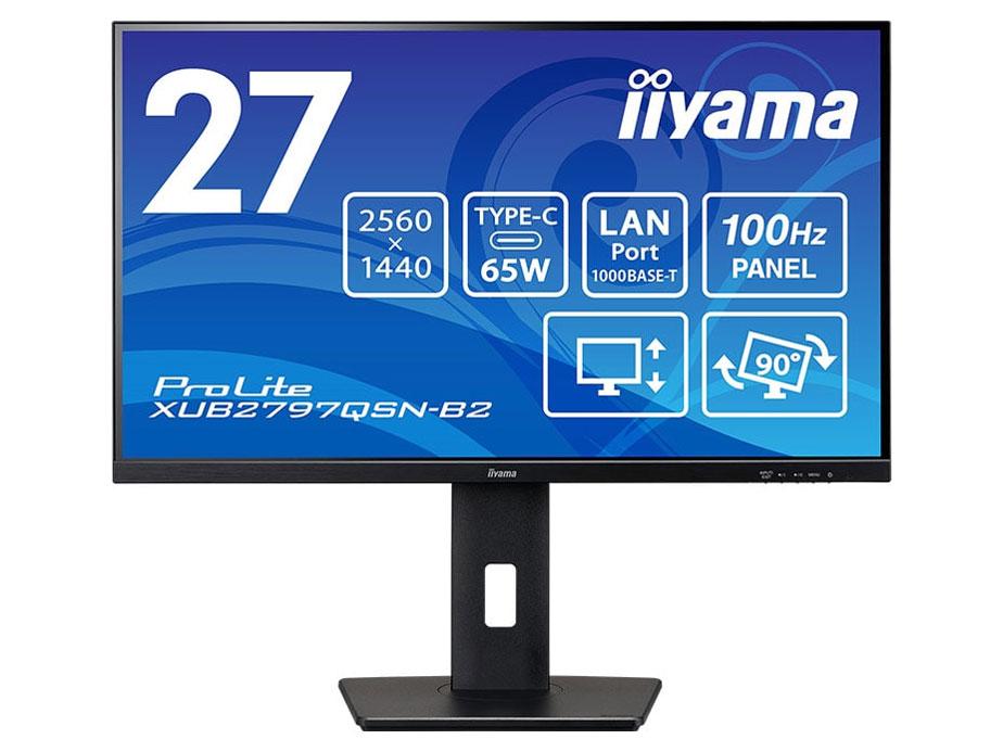 iiyama ＜ProLite＞27型 ワイド液晶ディスプレイ ProLite XUB2797QSN-B2(2560x1440/WQHD/IPS方式パネル/HDMI/DisplayPort/USB Type-C/昇降/回転/ブラック)(XUB2797QSN-B2)