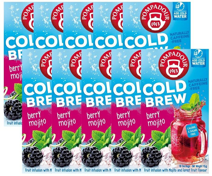 &nbsp;メーカー&nbsp;日本緑茶センター&nbsp;商品カテゴリ&nbsp;茶葉・粉末ティー＞フルーツ・ハーブティー&nbsp;発送目安&nbsp;2日〜3日以内に発送予定（土日祝除）&nbsp;お支払方法&nbsp;銀行振込・クレジットカード&nbsp;送料&nbsp;送料無料&nbsp;特記事項&nbsp;&nbsp;その他&nbsp;生産地:ドイツ、サイズ:内容量:2.5g×18袋単品:D79×W69×H127/82g外箱(10入):D355×W135×H180/980g、素材:【ストロベリー&オレンジ】ハイビスカス、アップル、ローズヒップ、ステビアリーフ、ストロベリー、オレンジピール/香料【ピーチ&パッションフルーツ】アップル、ローズヒップ、ハイビスカス、ステビアリーフ、ピーチ・パッションフルーツビッツ(マルトデキストリン、ピーチ、バッションフルーツ)/香料、クエン酸、レシチン【ベリーモヒート】ハイビスカス、アップル、ペパーミント、ローズヒップ、ステビアリーフ、リコリス、ブラックベリー、ライムピール/香料【パイナップル&マンゴー】ホワイトハイビスカス、ローズヒップ、アップル、ハイビスカス、ステビアリーフ、パイナップル果汁ビッツ(マルトデキストリン、濃縮パイナップル果汁)、マンゴービッツ(マンゴー、マルトデキストリン)/香料、レシチン賞味期限:3年、 ◆ 《季節限定》【POMPADOUR】ポンパドール コールドブリュー 水出しハーブティー 18TB ドイツ老舗のハーブティーブランド