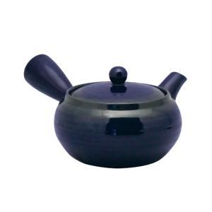 スズ木 ルリ釉平丸 2号急須(底網)【日本製・萬古焼】 (0977-5840)