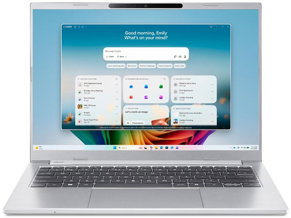 日本エイサー A14-I71M-N56Y/F ACER Aspire 14 AI Windows 11 Home 14.0型（インチ） Core Ultra5 メモリ16GB SSD 512GB 1920×1200 Webカメラ有り Bluetooth v5.2 Office有り(試用版) 1.0〜1.5kg シルバー系
