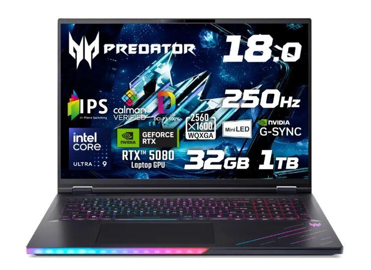 日本エイサー PH18-I71-A93Z58/E ACER Predator Helios 18 AI Windows 11 Home 18.0型（インチ）〜 Core Ultra9 メモリ32GB SSD 1TB 2560×1600 Webカメラ有り Bluetooth v5.4 Office無し 3.1kg以上 ブラック系