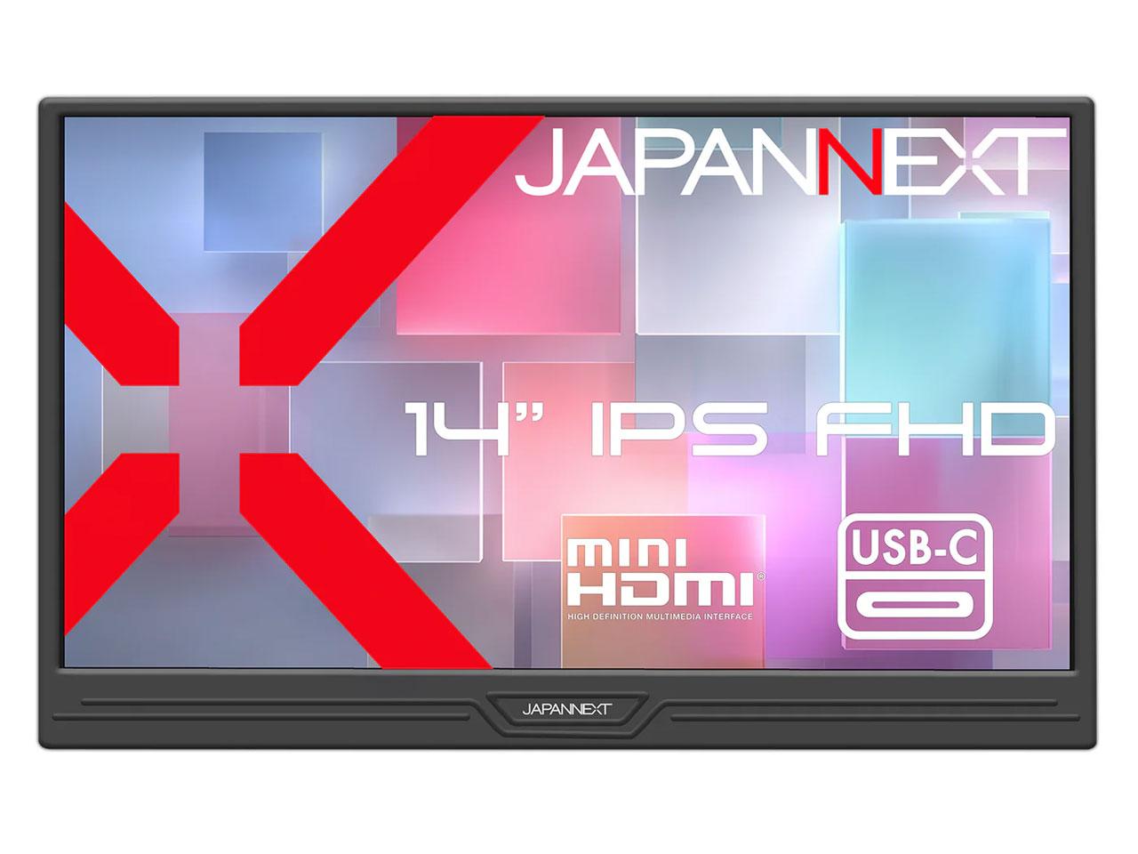 JAPANNEXT ジャパンネクスト 液晶ディスプレイ 14型/1920×1080/miniHDMI×1、USB-C×2/ブラック/スピーカー有/2年保証