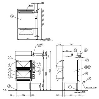 マルシェ＆キッチンカーWORLDのコメットカトウ 炊飯器 CRA2-Nシリーズ ガス式 低輻射タイプ 780×740×1530 CRA2-100NS-PS 12A・13A(都市ガス)【メーカー直送/後払い決済不可】【ECJ】｜アングル2
