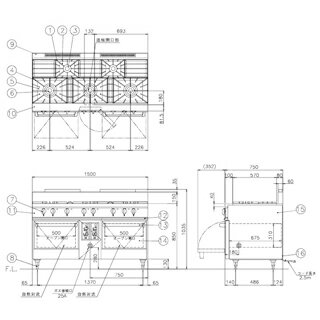 コメットカトウ ガスレンジ DX2-Bシリーズ D=750 レンジタイプ 1500×750×850 DX2-1575B 12A・13A(都市ガス)【メーカー直送/後払い決済不可】【ECJ】 2