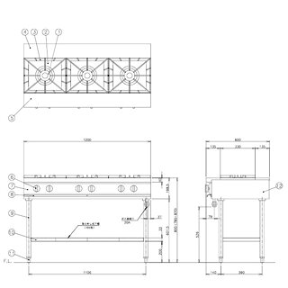 マルシェ&キッチンカーWORLDのコメットカトウ ガスレンジ XYシリーズ D=600 テーブルタイプ 1200×600×800 XY-12603T 12A・13A(都市ガス)【メーカー直送/後払い決済不可】【ECJ】｜アングル2