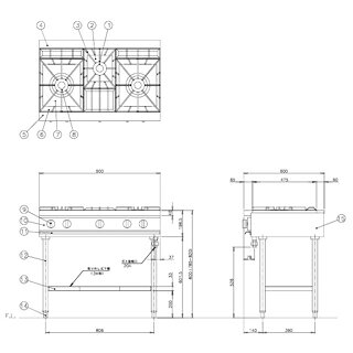 マルシェ&キッチンカーWORLDのコメットカトウ ガスレンジ XYシリーズ D=600 テーブルタイプ 900×600×800 XY-960T LPG(プロパンガス)【メーカー直送/後払い決済不可】【ECJ】｜アングル2