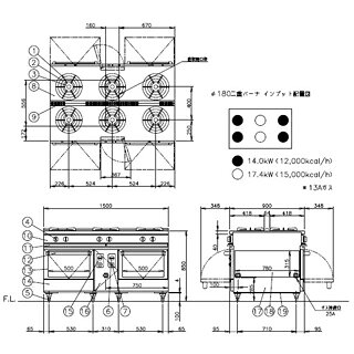 コメットカトウ ガスレンジ XYS両面タイプ D=900 レンジタイプ 1500×900×850 XYS-1...