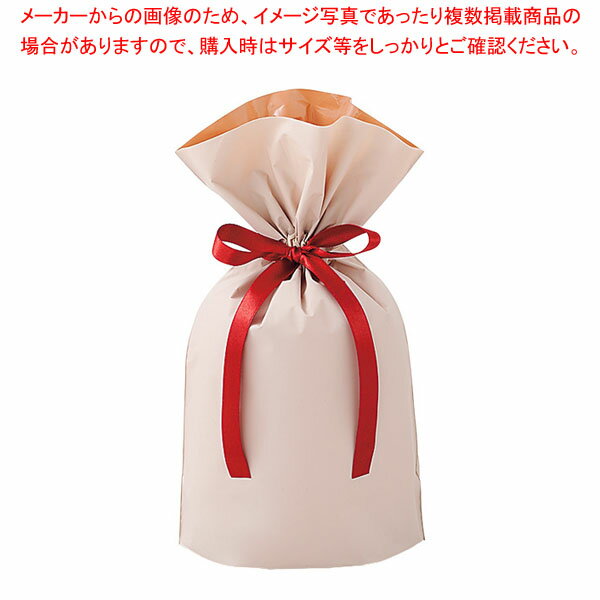 【20枚】梨地リボン付きギフトバッグ ベージュ 幅17×高さ28[18]×底マチ8cm 61-811-7-1【ECJ】