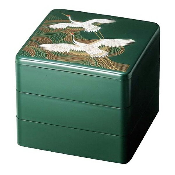 6.5寸重 グリーン 二羽鶴 3段【お重 重箱 おせち 正月】【ECJ】