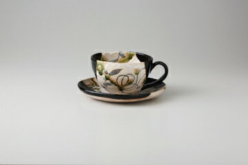 和食器 黒織部草紋(玉山窯) コーヒーC/S 37K429-01 まごころ第37集 【キャンセル/返品不可】【ECJ】