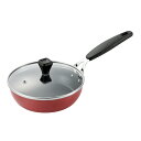 プチッと IH対応鉄製ガラス蓋付フライパン16cm(ふっ素加工)(レッド)【ECJ】