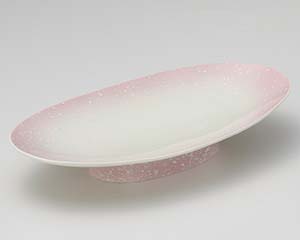 【まとめ買い10個セット品】和食器 ミ018-118 ピンク白吹 高台 楕円皿【キャンセル/返品不可】【ECJ】
