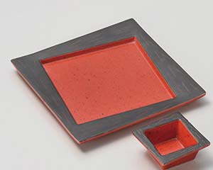 【まとめ買い10個セット品】和食器 ト018-238 赤 黒巻彫角大皿【キャンセル/返品不可】【ECJ】