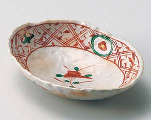 【まとめ買い10個セット品】和食器 オ027-028 志野釉赤絵楕円7.0浅鉢【キャンセル/返品不可】【ECJ】