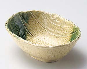 【まとめ買い10個セット品】和食器 ユ050-028 黄瀬戸織部吹楕円小鉢【キャンセル/返品不可】【ECJ】