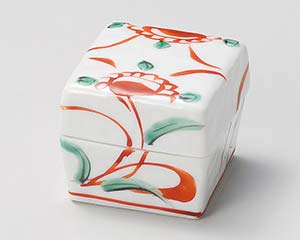 【まとめ買い10個セット品】和食器 チ083-058 赤絵花角蓋付珍味【キャンセル/返品不可】【ECJ】
