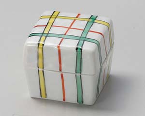 【まとめ買い10個セット品】和食器 ホ083-048 赤絵格子角蓋付珍味【キャンセル/返品不可】【ECJ】