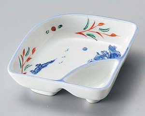 【まとめ買い10個セット品】和食器 カ095-048 赤絵京山水扇型仕切鉢【キャンセル/返品不可】【ECJ】