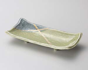 【まとめ買い10個セット品】和食器 ア127-158 若草金彩四つ足長角皿(大)【キャンセル/返品不可】【ECJ】