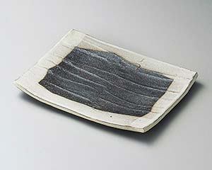 【まとめ買い10個セット品】和食器 メ143-128 黒窯変掛け分けソギ7.0長角皿【キャンセル/返品不可】【ECJ】