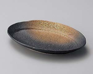 【まとめ買い10個セット品】和食器 ヤ199-108 月光黒備前12cm長丸皿【キャンセル/返品不可】【ECJ】