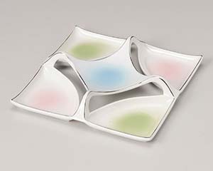 【まとめ買い10個セット品】和食器 ミ202-098 三彩五品盛正角皿【キャンセル/返品不可】【ECJ】