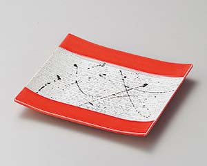 【まとめ買い10個セット品】和食器 キ205-028 黒飛ばしラスター赤釉筋彫正角皿【キャンセル/返品不可】【ECJ】