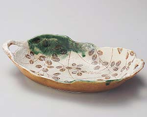 和食器 ア247-128 織部萩両手付尺一盛鉢【ECJ】