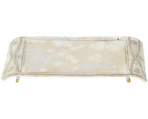 和食器 ミ160-068 手造り粉引華紋(土物)弓型長角盛皿【ECJ】