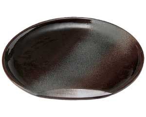 和食器 ロ465-018 鉄釉布目 半月10.0皿【ECJ】