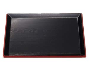 【まとめ買い10個セット品】 エ710-028 [A]富士長手木目盆 黒渕朱 尺2寸【キャンセル/返品不可】【ECJ】