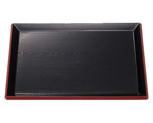 【まとめ買い10個セット品】 エ710-078 [A]富士長手木目盆 黒渕朱NS 尺1寸[ノンスリップ加工]【キャンセル/返品不可】【ECJ】