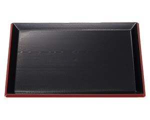 【まとめ買い10個セット品】 エ710-108 [A]富士長手木目盆 黒渕朱NS 尺4寸[ノンスリップ加工]【キャンセル/返品不可】【ECJ】