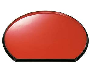 【まとめ買い10個セット品】 エ713-028 [A]半月両面盆 朱渕黒/黒刷毛目 尺2寸【キャンセル/返品不可】【ECJ】