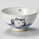 和食器 ハ369-388 猫づくし飯碗(青)【ECJ】